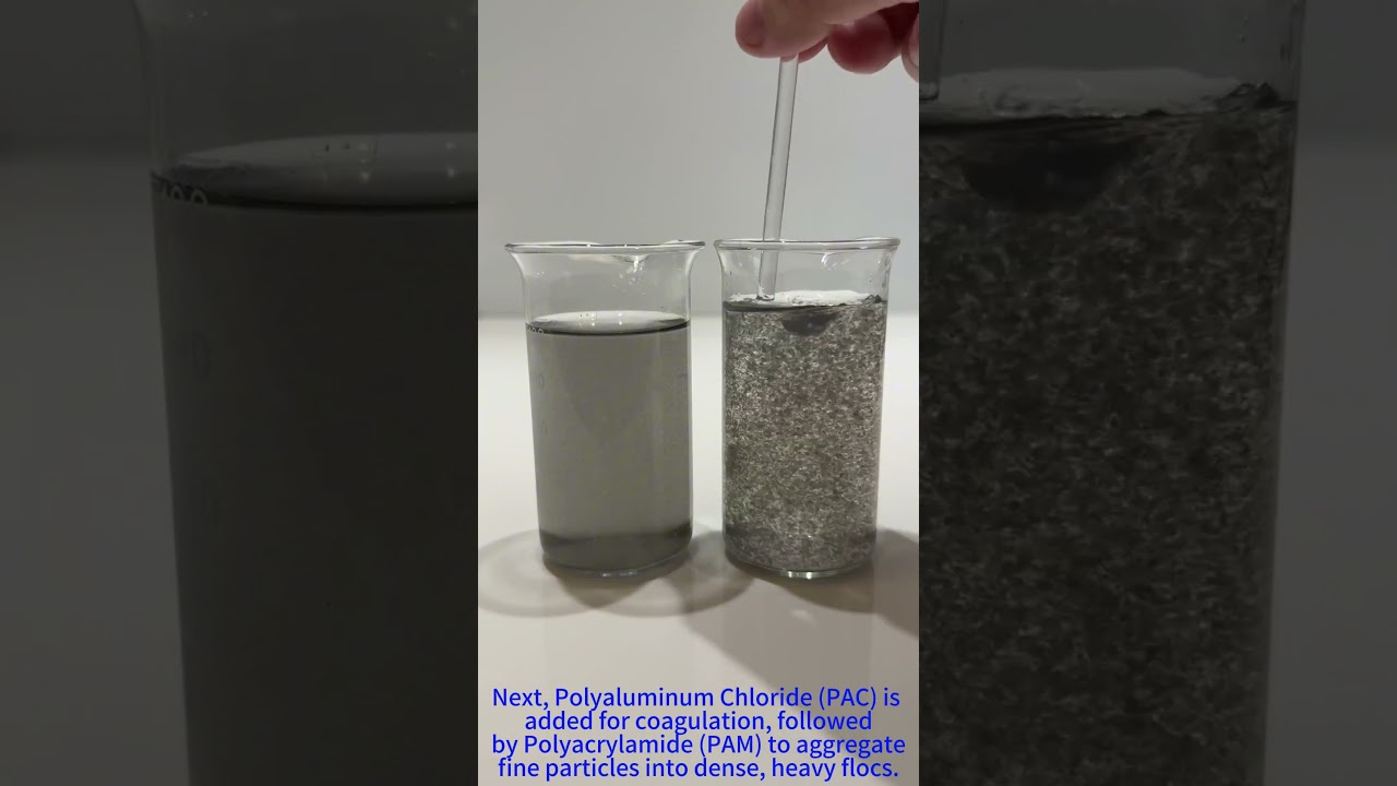 Afvalwater van borstelproductie: ontkleuringsmiddel, PAC en PAM pottest