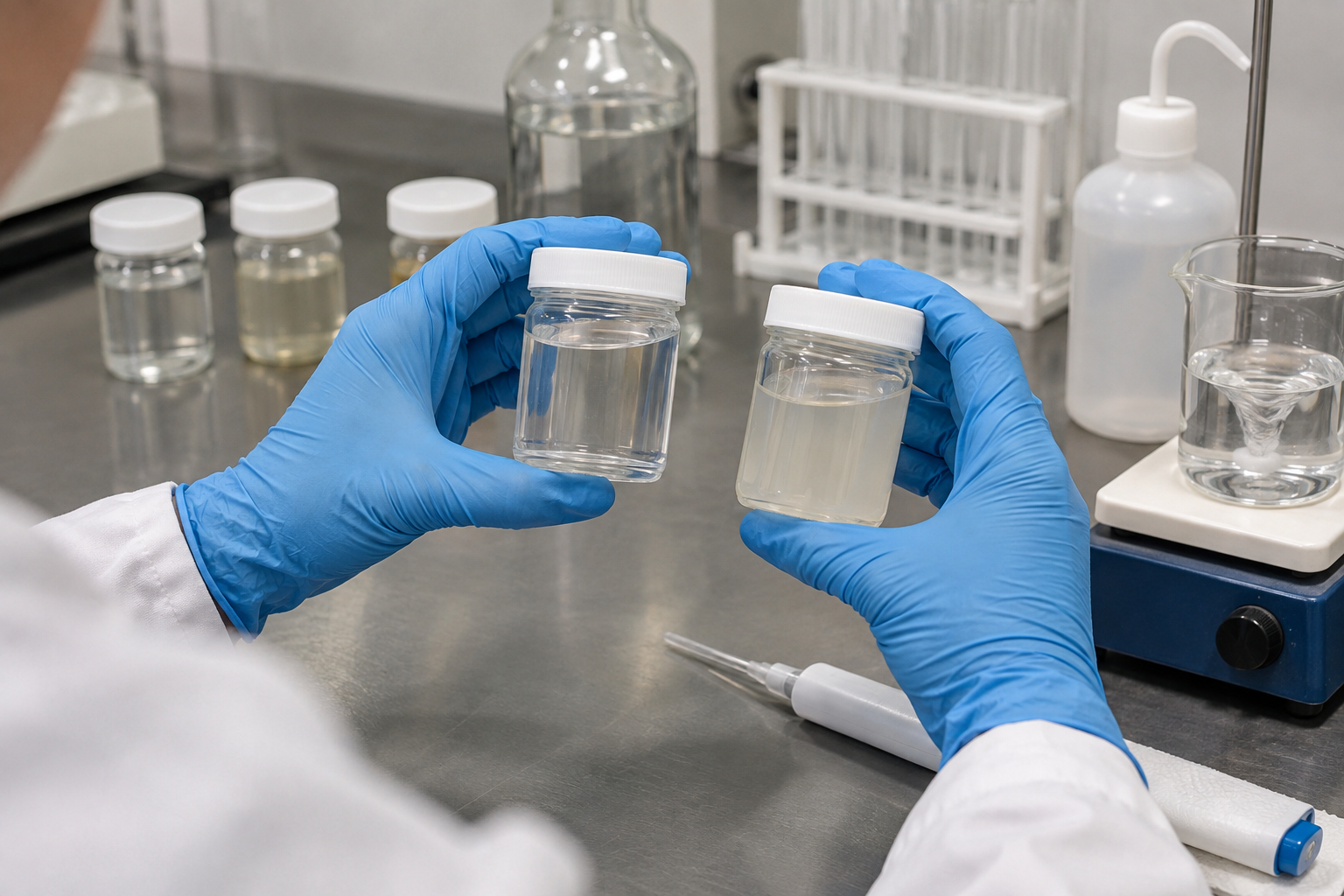 Generic laboratory comparison of clear and slightly turbid brine samples